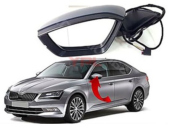 AYNA KOMPLE SOL 9 PIN CEVRE AYDINLATMALI KATLANIR SUPERB 2015>> - 3V1857507A resmi